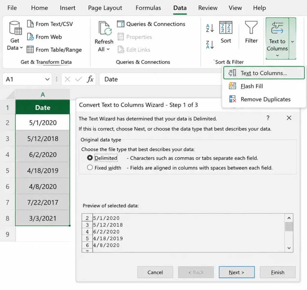 Excel Text to Columns Wizard