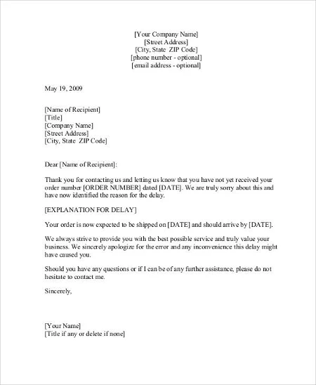 Apology Letter_Delay in receiving products