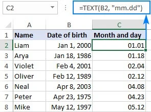 Birthdays sorted by month and day