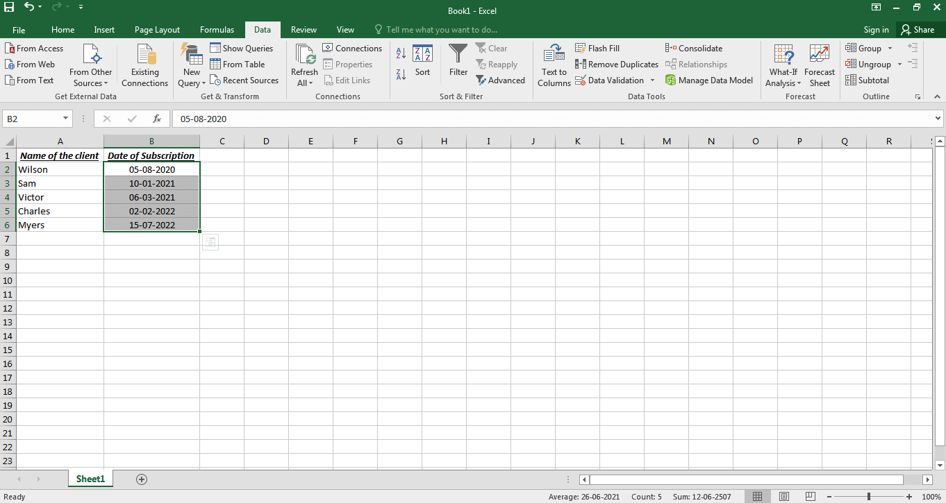 Excel data sorting by date 3