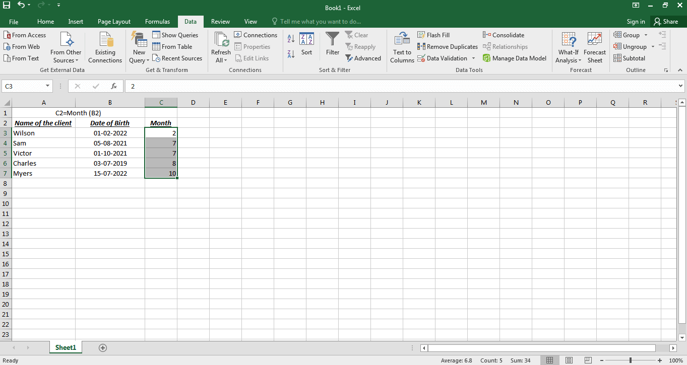 Monthly data sort 1