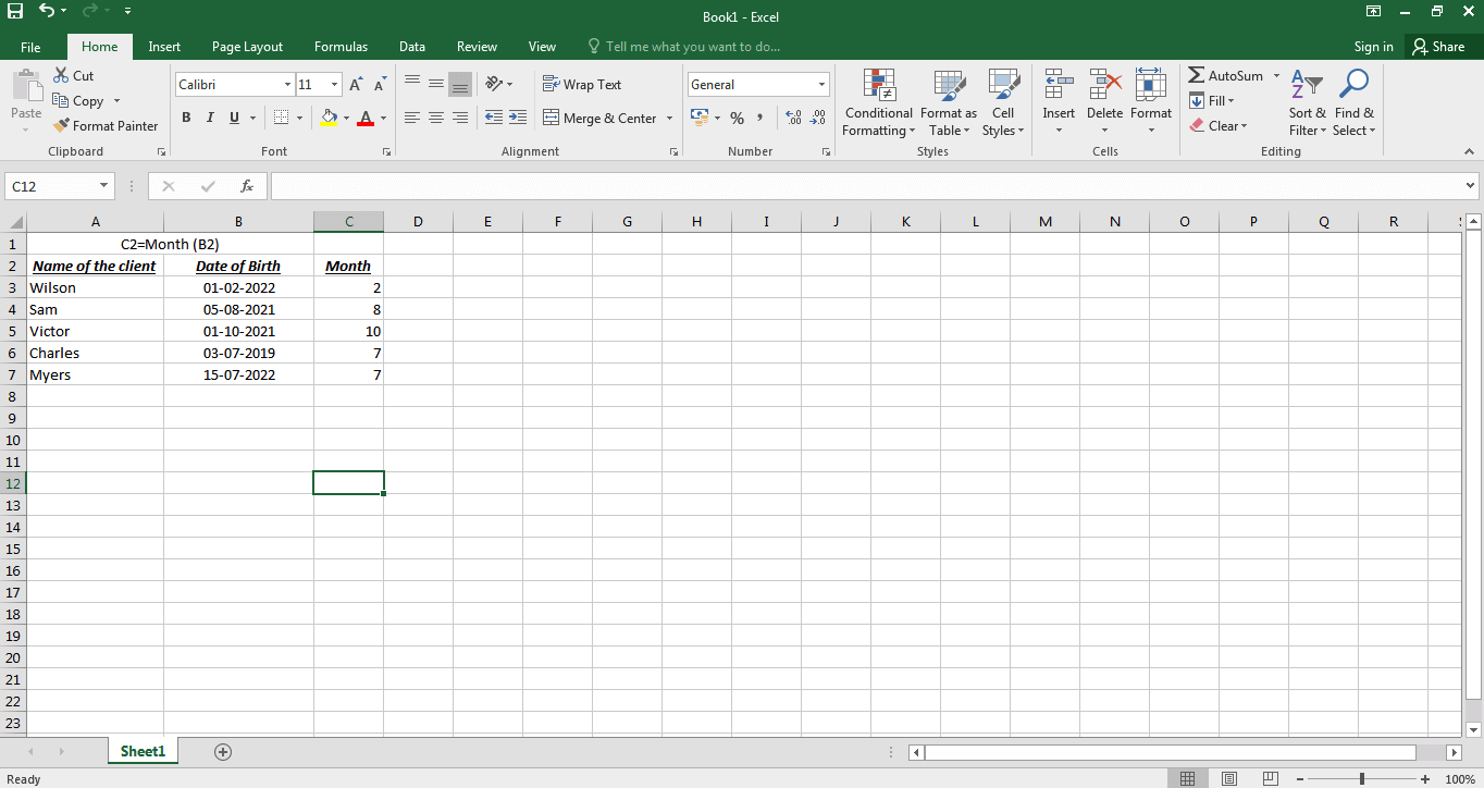 Monthly data sort 1