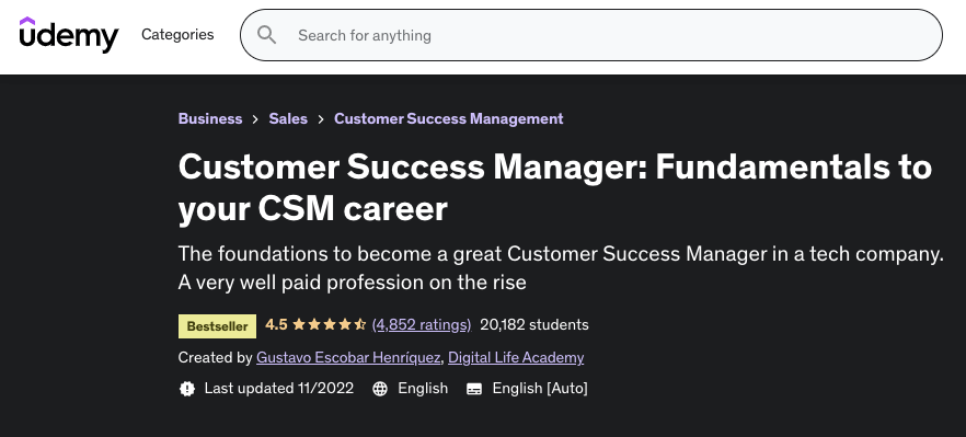 Customer Success Manager: Fundamentals to Your CSM Career by Udemy